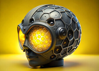 Futuristic AI Robot with Neural Network Visualization, Glowing Cortex & Adaptive Faceplate