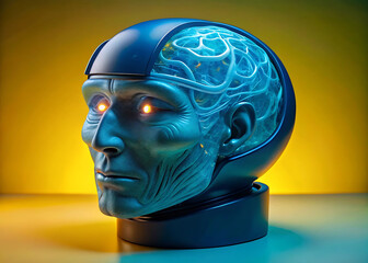 Futuristic AI Robot with Neural Network Visualization, Glowing Cortex & Adaptive Faceplate