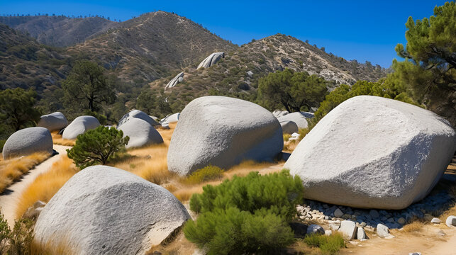 Angeles Crest Scenic Byway, Los Angeles County, California. San Gabriel Mountains. GRANITIC ROCKS / igneous rocks. complexly intrusive as pods and dikes, some as aplite and pegmatite dikes