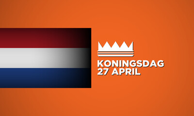 Koningsdag greeting card with flag of the Netherland.