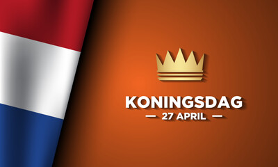 Koningsdag greeting card with flag of the Netherland.