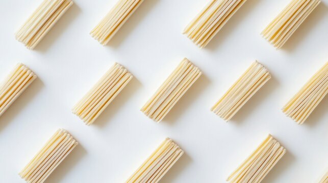 Light-colored, rectangular, stacked food items arranged in a diagonal pattern on a white background