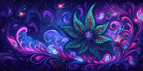 Cosmic floral tapestry of vibrant colors.