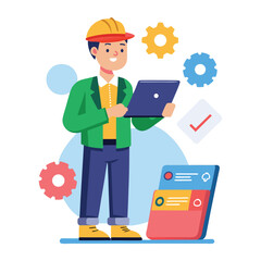 male engineer checks the program and discovers an error. Hand drawn style vector design illustrations vector