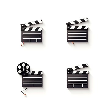 Set of Movie Clapperboard Film Reel Icon Motion Picture Cinematography Filming Director Producer Actor Entertainment Industry Vector Illustration