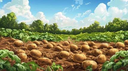 potato field on sunny day. Potato field. field. potato
