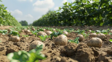 potato field on sunny day. Potato field. field. potato
