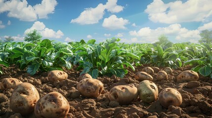 potato field on sunny day. Potato field. field. potato
