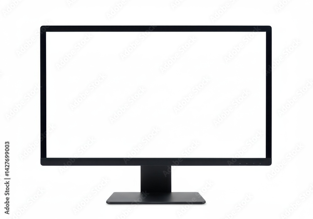 Poster a black computer monitor with a blank white screen displayed on a white background in a studio shot