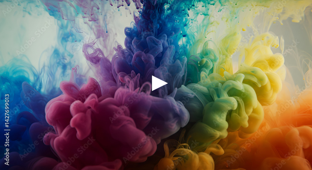 Poster abstract colored ink clouds under water colorful explosion effect