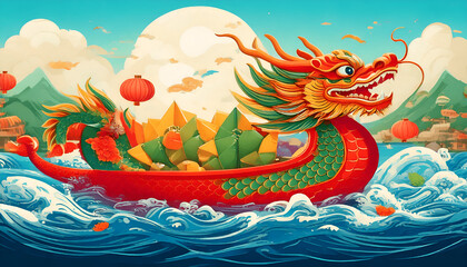 Poster of Collorfull Dragon Boat on the Watter style 01