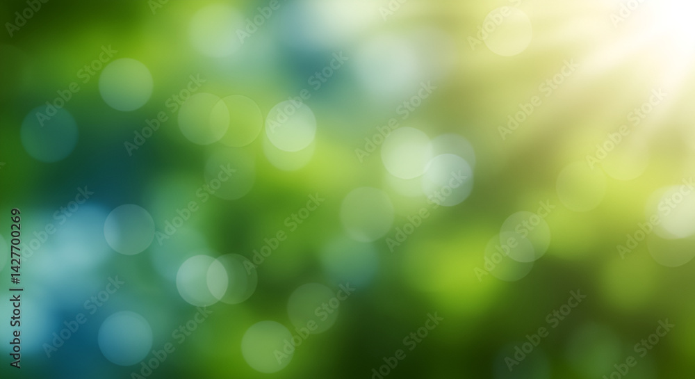 Poster the image shows a blurred abstract bokeh background featuring soft green and blue circles illuminate