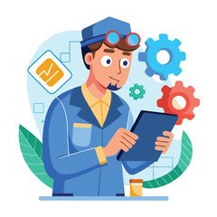 male engineer checks the program and discovers an error. Hand drawn style vector design illustrations vector