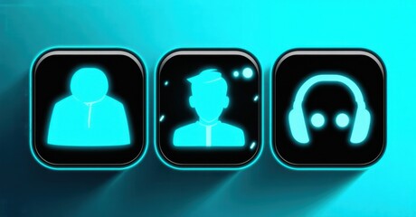 Glossy cyan and black gaming leaderboard app with ranked player positions and glowing effects flat glossy style round square shape modern app icon featuring clean minimalistic c