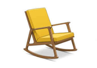 Illustration of a rocking chair with yellow cushions and a wooden frame on a white background