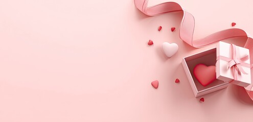 Heart Gift Box on Pink Background