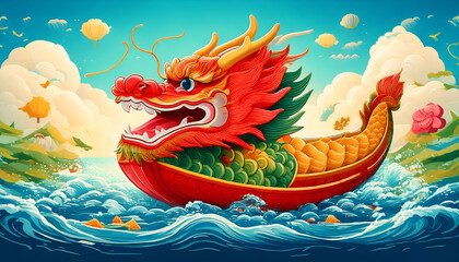 Poster of Collorfull Dragon Boat on the Watter style 02