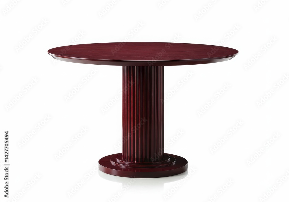 Poster a maroon round table with a fluted pedestal base on a white background in a studio setting view