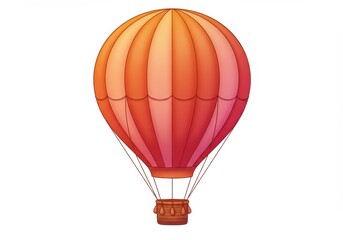 Fototapeta premium Illustration of a hot air balloon with orange and pink stripes on a white background centered view