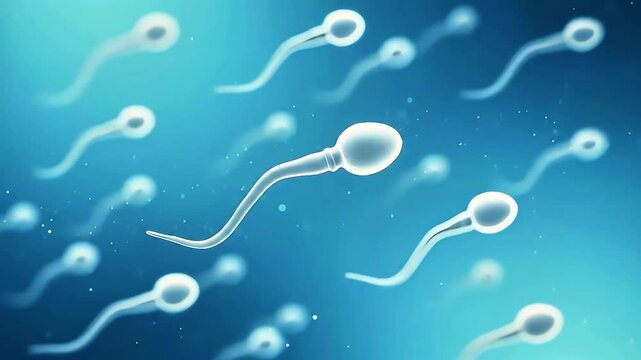 Group of animated sperm swimming with exaggerated motion in a fluid space with fun and smooth 2D graphics