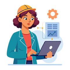 female engineer checks the program and discovers an error. Hand drawn style vector design illustrations vector