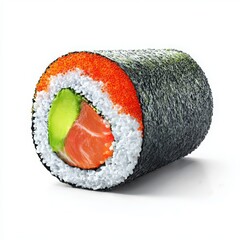 Sushi roll with salmon and avocado isolated on white background
