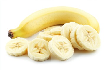 Freshly sliced banana on white background