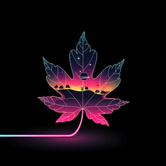 Atumn plant leaf silhouette with dark background