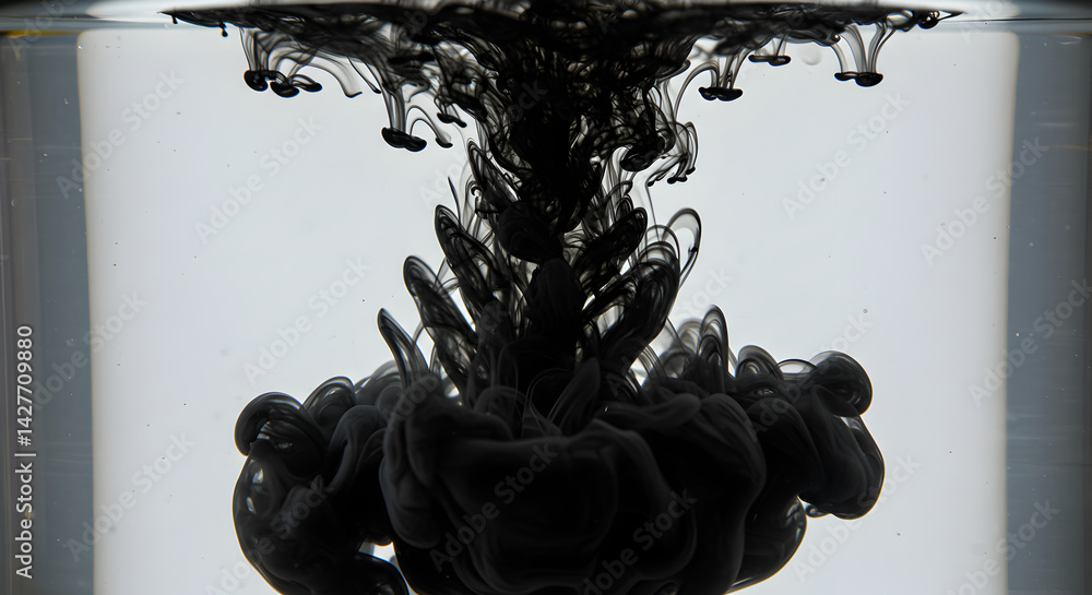 Aufkleber abstract black ink swirls submerged in clear water creating dynamic forms