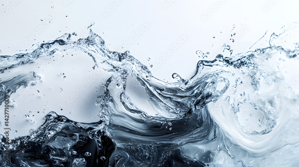 Poster dynamic water splash action pure white background high-speed image clean environment close-up view