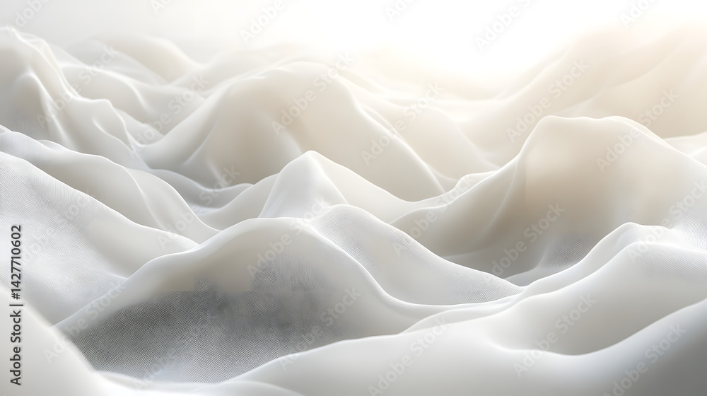 Poster calm abstract waves of white textile floating atmosphere digital art ethereal concept serene view