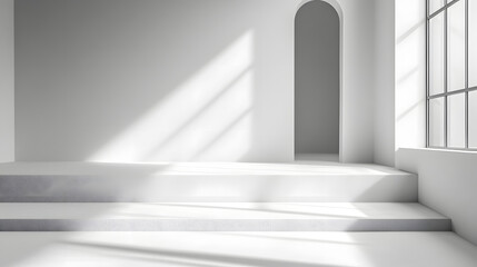 Obraz premium Minimalist architectural space with natural light pure white background modern interior design