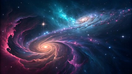 A vibrant abstract composition drawing inspiration from cosmic phenomena, showcasing swirling colors and galactic patterns. Perfect for science fiction themes, space-related projects, and imaginative.
