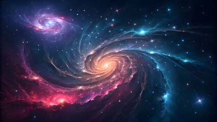 Obraz premium A vibrant abstract composition drawing inspiration from cosmic phenomena, showcasing swirling colors and galactic patterns. Perfect for science fiction themes, space-related projects, and imaginative.