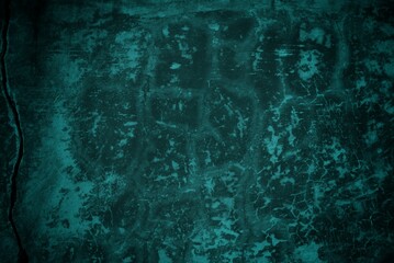 cracked wall background with light green rays, The background is a combination of dark green and black on the side there is a dark vignette