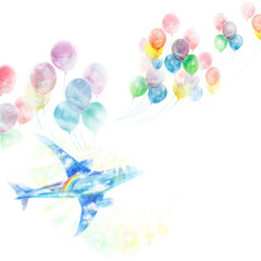 空色の飛行機と風船