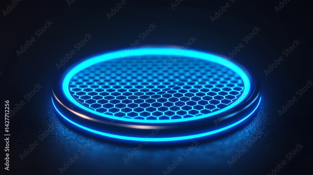 Poster striking blue light casting shadows on a black surface creating an intriguing visual contrast and de