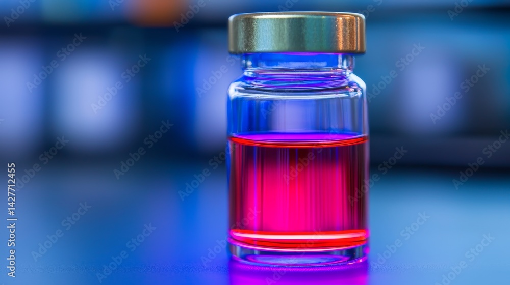 Poster clear bottle of liquid placed on a simple surface showcasing transparency and reflections under soft
