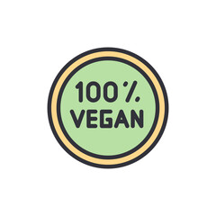 Vegan label colored icons, minimalist vector illustration ,simple transparent graphic element .Isolated on white background