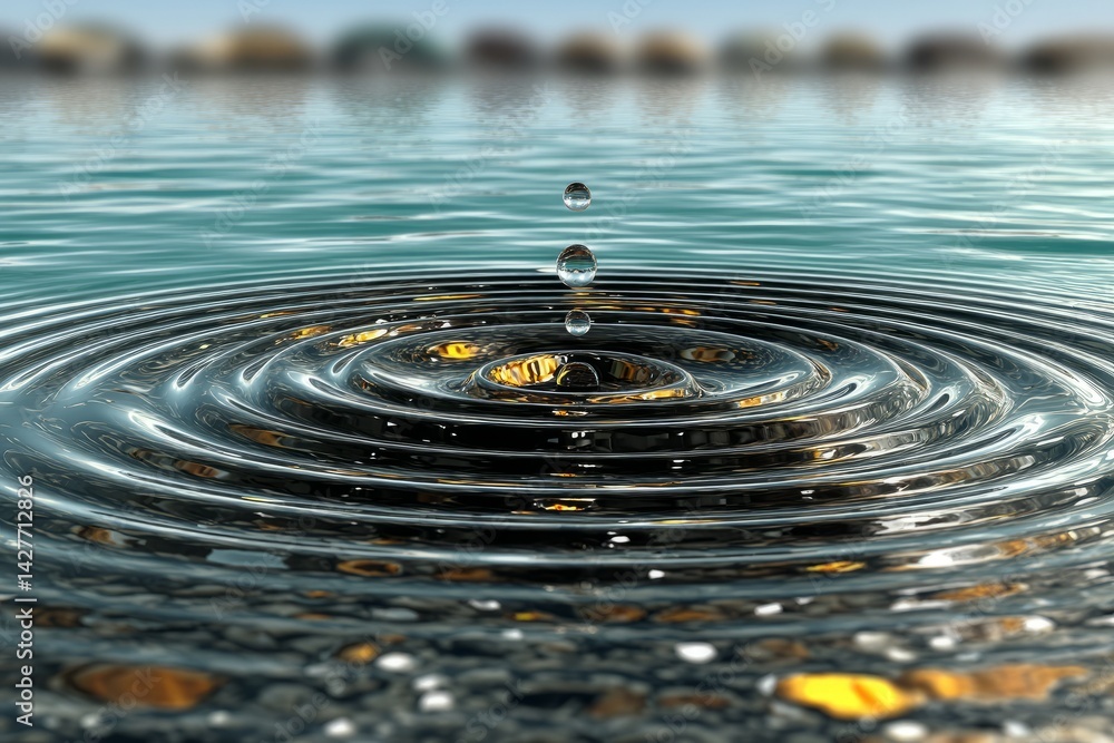 Poster a large splash of water with a few gold coins floating in it. pastel-colored surface. water texture 