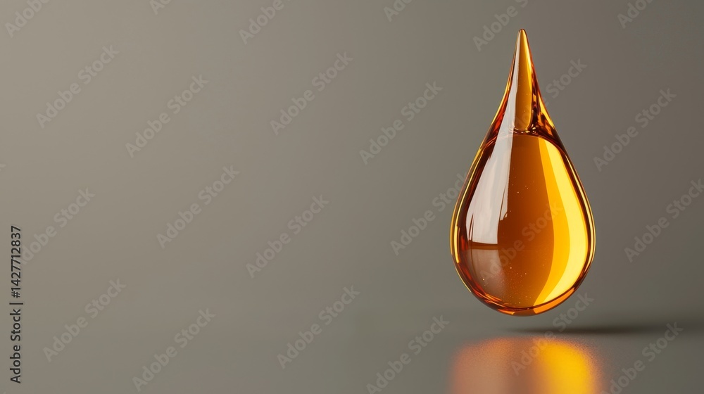 Poster close-up image of a single drop of water capturing light and reflecting surroundings in a crystal cl