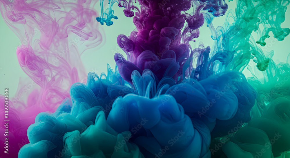 Aufkleber ink clouds merge in a colorful display, modern abstract fluid art