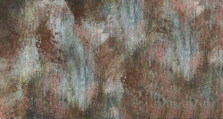 Brown, Silver, Grey, rusty metal surface. Painted old wall. Rust grunge background for design. Distressed.