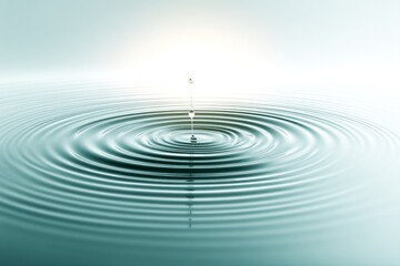 A drop of water falls into a large body of water, creating a ripple effect.  pastel-colored surface. Water texture banner for design, nature concept.