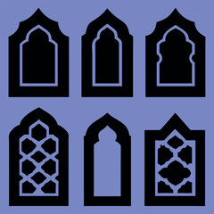 Islamic window shape silhouette vector design in white background.