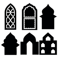 Fototapeta premium Islamic window shape silhouette vector design in white background.