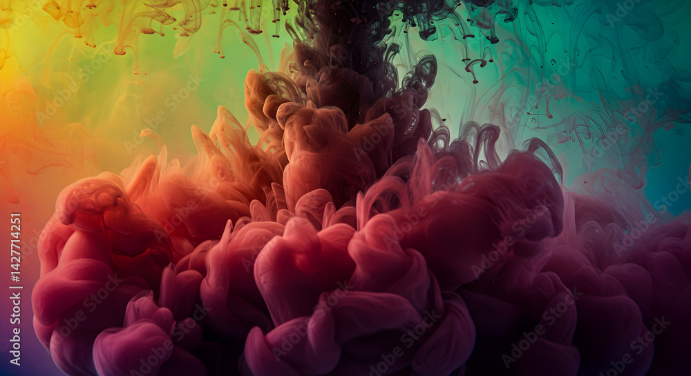 Poster abstract ink clouds bursting with vibrant colors and subtle depth
