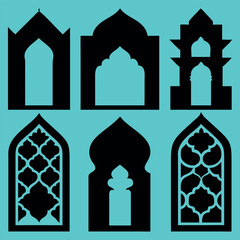 Islamic window shape silhouette vector design in white background.