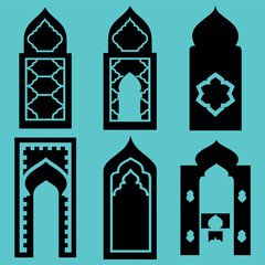 Islamic window shape silhouette vector design in white background.