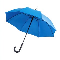 Blue umbrella open, angled shot isolated on white background